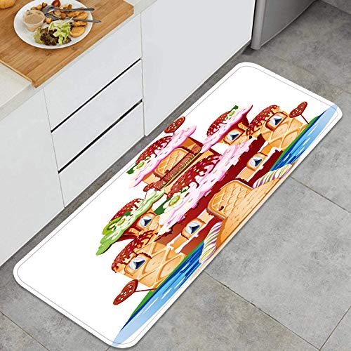 YANAIX Juegos de alfombras de Cocina Multiusos,Torres del Castillo de Cuento de Hadas balcón Hecho Dulces,Alfombrillas cómodas para Uso en el Piso de Cocina súper absorbentes y Antideslizantes