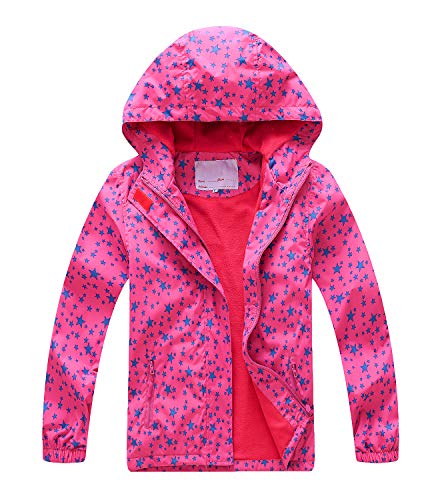 YoungSoul Chaqueta Impermeable para Niña - Cortavientos con Forro Polar y Capucha- Abrigo Deportivo Primavera Otoño, Rojo, 7-8 años/130