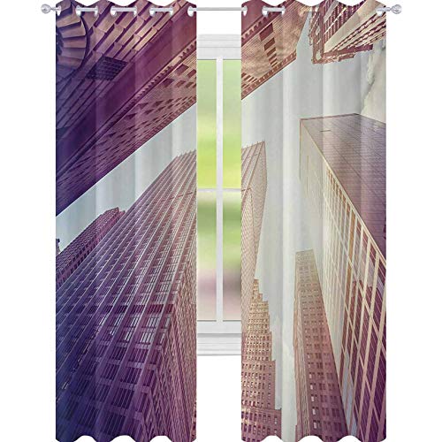 YUAZHOQI - Cortina de ventana opaca para edificios de gran altura en Manhattan, estilo vintage, para negocios, finanzas de negocios, 132 x 182 cm, impermeable, color amarillo pálido