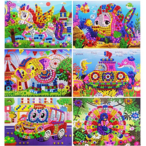 YUESEN DIY Mosaico Pegatinas Niños Creativo Dibujos Animados eva Mosaico Pegatina Manualidades educativas Juguetes,Puzzles Hechos a Mano Kits- 6pcs