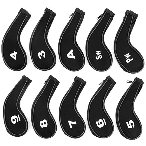 Yuhtech 10 fundas para cabezas de palos de golf, fundas para cabezas de palos de golf con cremallera