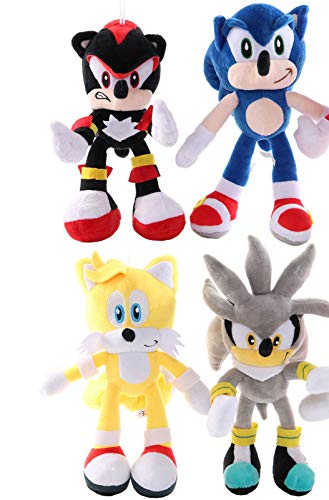 YUNDING Peluche Sonic 4 unids / Lote Nuevo Divertido Juguete de Peluche sónico de 28 cm Amy Rose Sonic-Shadow-Silver The Hedgehog Tails Knuckles The Echidna muñeco de Peluche Suave