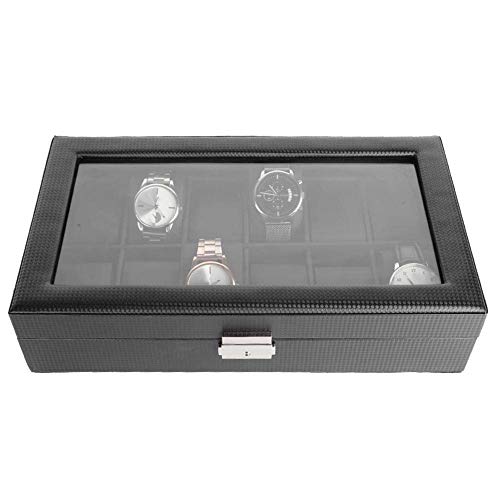 yuyte Caja de Relojes,12 Ranuras Caja de Almacenamiento del Reloj, Caja de Exhibición del Reloj con Llave