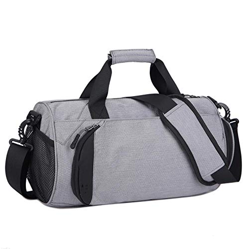 Z1 Bolsa de gimnasio con compartimento para zapatos, compartimento y bolsillo mojado, bolsa de gimnasio para toda la noche, para hombres y mujeres, color gris claro