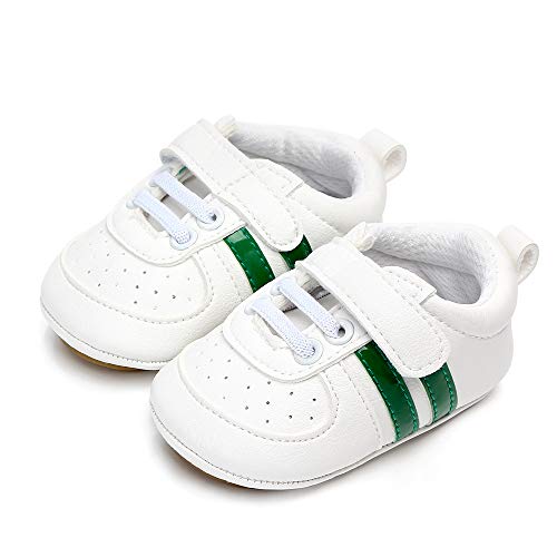 Zapatos Bebe Niño Niña Recién Nacido Primeros Pasos Zapatillas Deportivas Bebé Suela Blanda Antideslizante Blanco Verde 6-12 Meses