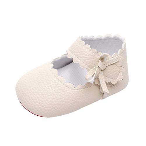 Zapatos de Bebe Niñas Recién Nacido Primeros Pasos Antideslizante Suela Blanda Zapatos de Princesa (0-6 Meses, Beige)