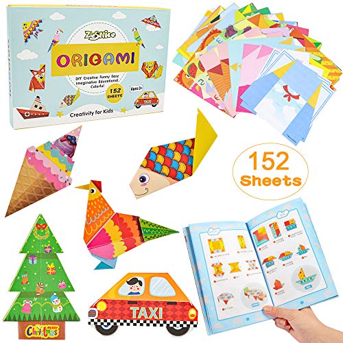 ZesNice Color Kit De Origami para Niños 152 Archivo De Origami Vívido De Doble Cara 72 Páginas Que Enseña Libro De Origami, Adecuado para Niños/Clase De Manualidades Escolares