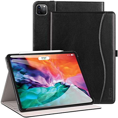 Ztotop Funda para iPad Pro 12.9 Pulgadas 2020 (4ª generación), Funda de Piel de Primera Calidad, con Soporte, Soporte de Carga inalámbrica iPad Pencil y Encendido y Apagado automático, Negro