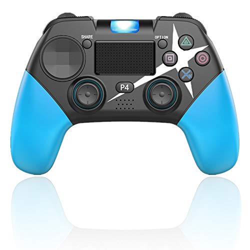 ZYW Mando Ps4, Joystick Controlador De Juegos Inalámbrico Bluetooth Compatible con PS4 / PS4 Pro / PS3 / PC Grabado láser Negro y Azul