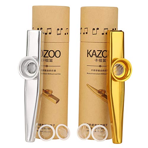 2 piezas de metal Kazoo, juego de cazoo, membrana de metal, original en tubo de cartón (un buen compañero para una guitarra, ukelele)