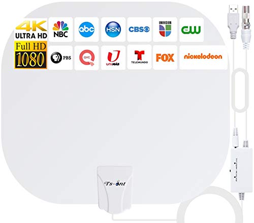 2021 Más Nuevo Antena de TV Interior,240KM Rango Amplificador de Señal Inteligente Antena de TV Digital para Interiores Canales de TV 1080P 4K Gratuitos,para Todos los Televisores Cable Coaxial de 5M