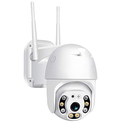 3MP Camara IP WiFi Exterior con Tarjeta 64G, 355 °Pan / 110 °Tilt Camaras, Camara WiFi Impermeable IP66 con Audio de Dos Vías, Visión Nocturna 60M en Color Detección de Movimiento Monitorización