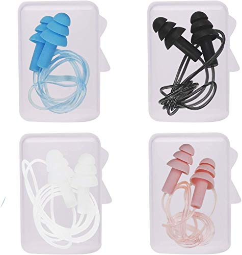 4 pares de tapones de silicona con cable para protección de los oídos. Tapones impermeables con cancelación de ruido para dormir, trabajar, conciertos, nadar y viajes