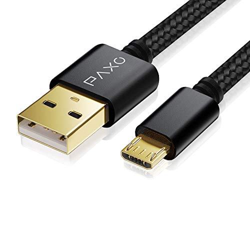 5m Nylon Micro Cable USB Negro, Cable de Carga de USB a Micro USB, Conectores de Oro, Elegantes enchufes de Aluminio, Funda de Tela & Cierre con Dos Cintas