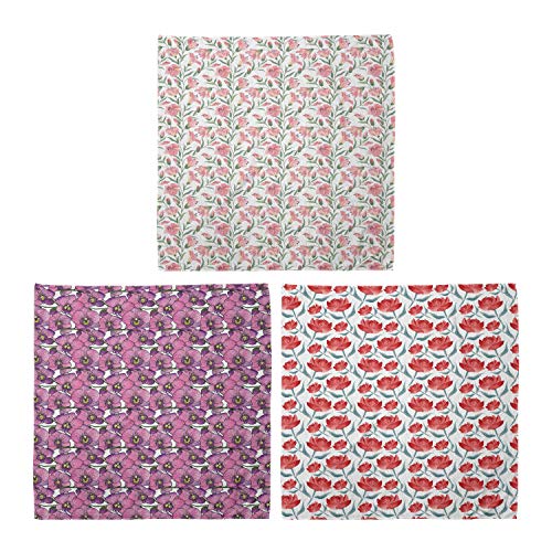 ABAKUHAUS Pack de 3 Bandanas Unisex, Florecimiento salvaje flores exóticas flores de orquídea romántica de Rose, Multicolor