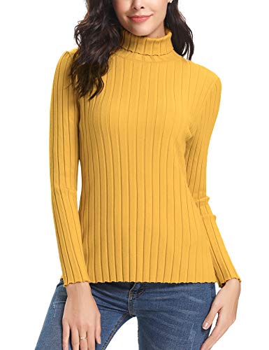 Abollria Suéter de Punto Mujer Elegante Jersey Cuello Alto Elástico Turtleneck Pullover Sweater Manga Larga para Primavera Otoño Invierno Amarillo, XXL Abollria Suéter de Punto Mujer Elegante Jersey Cuello Alto Elástico Turtleneck Pullover Sweater Manga Larga para Primavera Otoño Invierno Amarillo, XXL