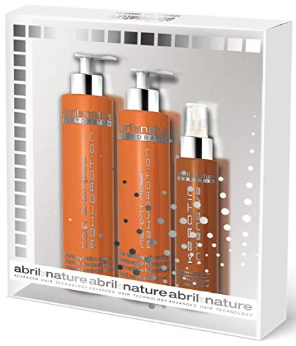 abril et nature - Pack Regalo Tratamiento Profesional para Cabello Seco REHYDRATION - Incluye Mascarilla Pelo, Sérum Pelo y Champú Hidratante - Tratamiento Hidratante Cabello Peluquería