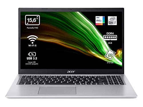 Acer Aspire 5 - Portátil 15.6" FullHD (Intel Core i5-1135G7, 8GB RAM, 512GB SSD, UMA Graphics, Sin Sistema Operativo), Color Plata - Teclado QWERTY Español