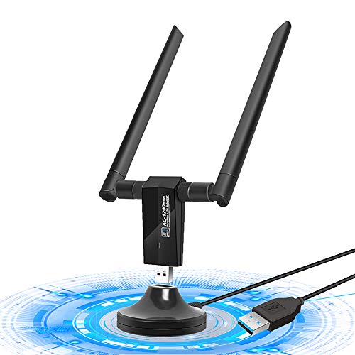 Adaptador WiFi 1200Mbps, USB 3.0 Antena WiFi Doble Banda 5.8G/2.4G con 5dBi Antenas de alta Ganancia y Cable Alargador, Receptor WiFi para PC/Desktop/Laptop Compatible con Win XP/7/8/10 Mac OS