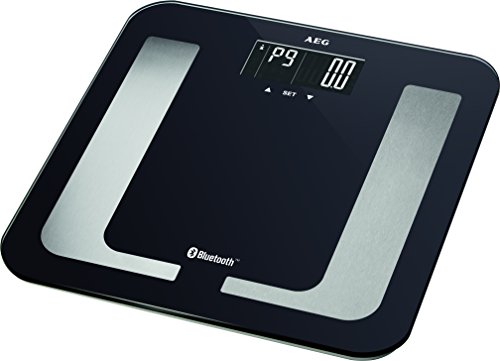 AEG PW 5653 BT - Báscula de baño digital con análisis grasa corporal de 8 funciones, Bluetooth compatible con Android e iOS, color negro y plata