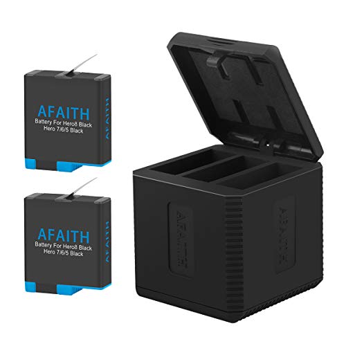 AFAITH Cargador de batería para Gopro, Base de Carga Triple con 2 baterías de reemplazo, Caja de Carga múltiple Tipo-C Organizador de Almacenamiento de batería para GoPro Hero 8/7/6/5 Black,Hero 2018