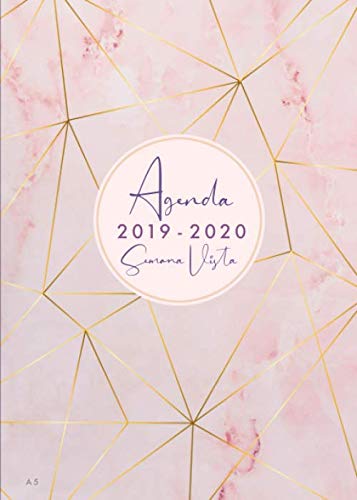 Agenda 2019 2020 Semana Vista A5: Agenda y cuaderno 18 meses, julio 2019 - diciembre 2020, diseño de mármol rosa, color rosa y oro rosa