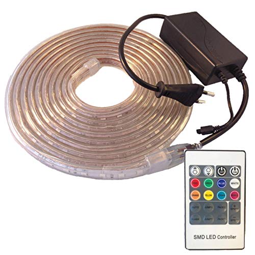 Ahorraluz Tira de Led 220v 5050 RGB con Mando IMPERMEABLE Waterproof IP67 Strip 230V (3 Metros), 3M Ahorraluz Tira de Led 220v 5050 RGB con Mando IMPERMEABLE Waterproof IP67 Strip 230V (3 Metros), 3M