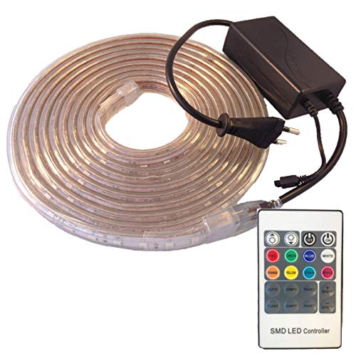 Ahorraluz Tira de Led 220v 5050 RGB con Mando IMPERMEABLE Waterproof IP67 Strip 230V (3 Metros), 3M