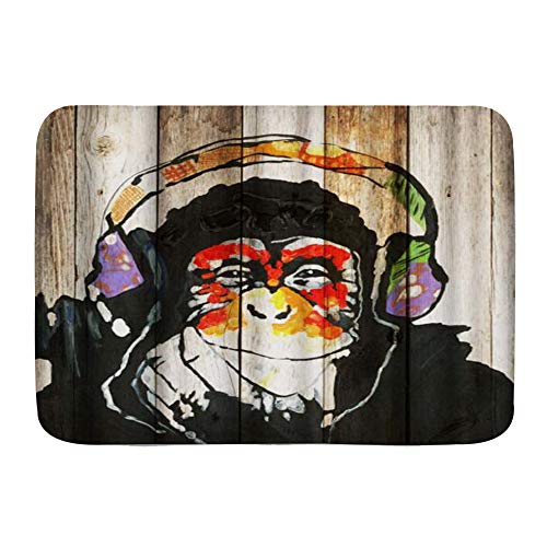 Alfombra de baño Alfombra antideslizante,Retrato de chimpancé de mono vintage de animal divertido con auriculares c,Alfombras modernas de microfibra para baño Alfombra de baño suave 29.5 "X 17.5"