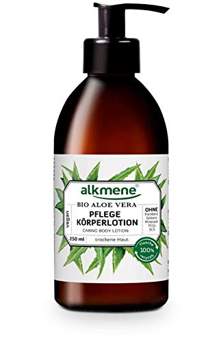 alkmene care body lotion with organic aloe vera - body lotion for normal to dry skin - vegan body care without silicones, parabens, mineral oil, PEGs, SLS & SLES in - lotion (1x 250 ml)
