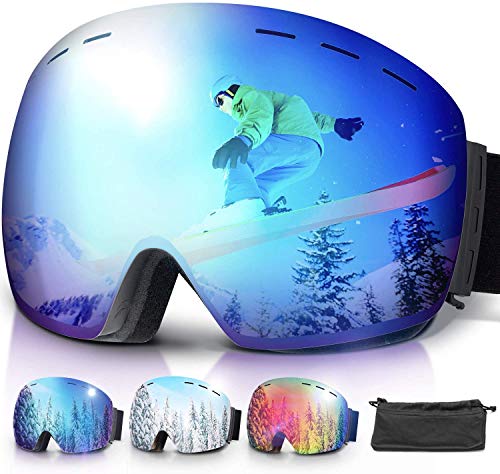 amzdeal Gafas de Esquí, Gafas Esquí Snowboard Doble Capa Anti Niebla 100% Protección UV Desmontables Lentes con Correa Antideslizante OTG Gafas de Esquiar para Adultos Hombre Mujer Juventud