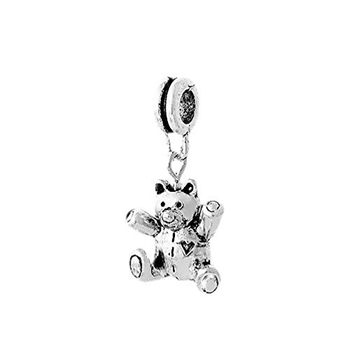 Andante-Stones Silver Dangle Bead Oso de peluche (antiguo) elemento bola para European Beads + bolsa de organza