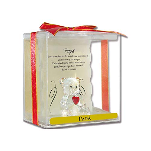 Angel n Bear Modelo Papá. Osito de Cristal sobre un Pedestal, con un corazón Rojo, y una Frase Especial para Papá. Regalo Decorativo para papás y Padres