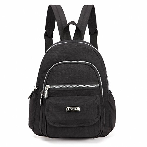 AOTIAN Mujer Mini Nailon Mochilas 7 litros, Negro