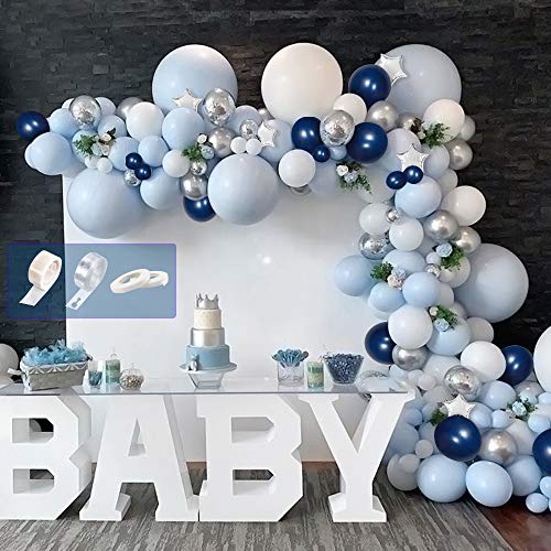 APERIL Globos Azules y Blancos, Globos de Confeti Globos Metalizados Plateados Globos de Aluminio Kit de Guirnalda de Arco para Decoracion Fiestas de Cumpleaños Niño Bautizos Bodas Baby Shower