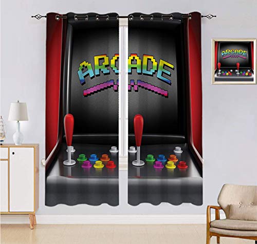 Arcade Games Lihgtproof - Juego de cortinas para ventana (2 paneles, 27.5 x 45 cm), diseño retro