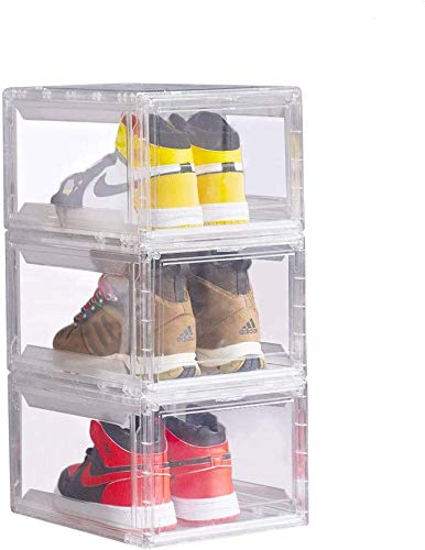 Arkmiido Juego de 3 Cajas de Zapatos Transparentes con Tapa, Caja de Almacenamiento de Zapatos, Caja de Almacenamiento Pequeña, Organizador de Zapatos, 38cmx26cmx20cm (Blanco)