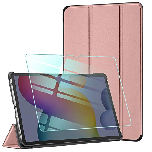 AROYI Funda y Protector de Pantalla Compatible con Samsung Galaxy Tab S7 Plus 12.4 2020, Funda Tríptica Smart Cover con Auto Sueño Estela, Carcasa Ligera con Soporte Función,Rosado