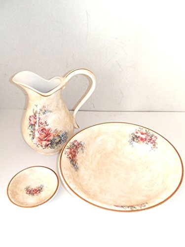 Arterameferro Toscana - Juego de baño para lavabo (3 piezas, cerámica), diseño de rosas
