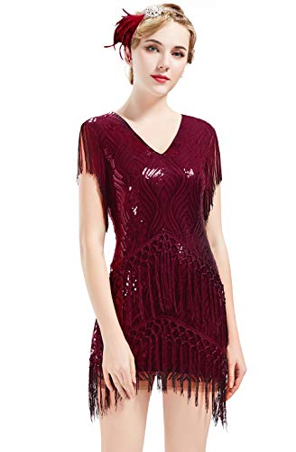ArtiDeco Vestido estilo charleston de los años 20 para mujer, vintage, Gatsby, años 20, vestido de cóctel Winerot XL ArtiDeco Vestido estilo charleston de los años 20 para mujer, vintage, Gatsby, años 20, vestido de cóctel Winerot XL