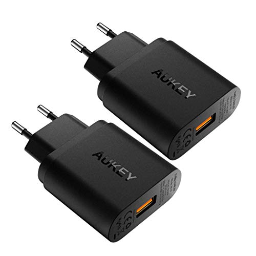 AUKEY (2 Pack) Quick Charge 3.0 Cargador de Red 18W Cargador Móvil para Samsung Galaxy S8 / Note 8, LG G5, Nexus, HTC, iPhone 12 /11 Pro Max/XS/XR, iPad Pro/Air, Moto G4 y más