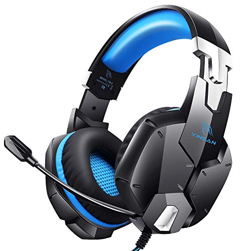 Auriculares Gaming PS4, Cascos Gaming Premium Estéreo con Micrófono, Orejeras de Memoria Suave, Gaming Headset con Control de Volumen para PC/Xbox One/Nintendo Switch/Móvil/Mac