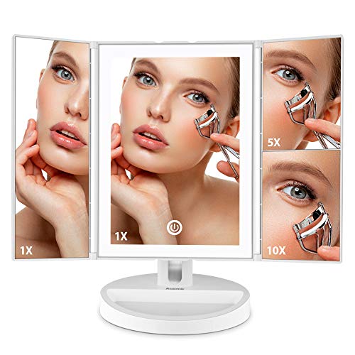 Auxmir Espejo Maquillaje con Luz LED de Mesa Tríptico,Espejo de Aumento10X, Rotación de 180 °, Pantalla Táctil, LED con Iluminación Natural, para Maquillaje, Afeitado y Cuidado Facial Auxmir Espejo Maquillaje con Luz LED de Mesa Tríptico,Espejo de Aumento10X, Rotación de 180 °, Pantalla Táctil, LED con Iluminación Natural, para Maquillaje, Afeitado y Cuidado Facial