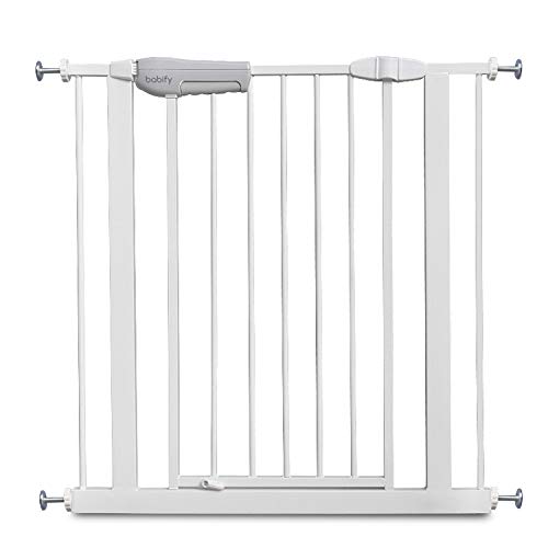 Babify - Barrera de Seguridad de niños para puertas y pasillos - Color blanco - Máxima Polivalencia de 65 a 95 cm - Incluye 2 Extensiones de 10 cm - Incluye Kit para Barandilla