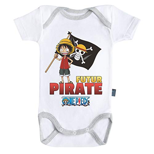 Baby Geek Futur Pirate Luffy One Piece TM - Body para bebé de Manga Corta Blanco 6-12 Meses