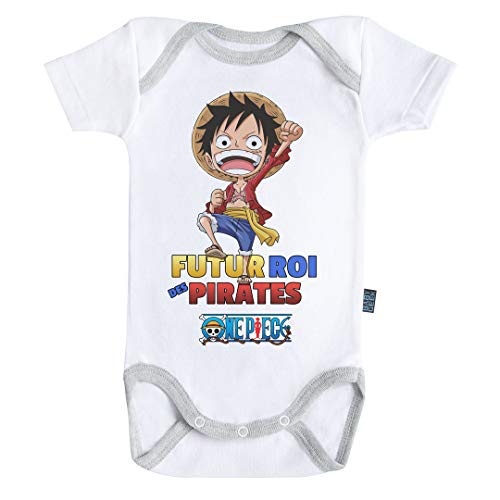 Baby Geek Futur Rey de los Piratas – Luffy – One Piece – Body para bebé de manga corta – Licencia oficial blanco 3-6 Meses