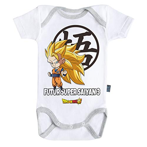 Baby Geek Futur Super Saiyan 3 - Body para bebé de manga corta con licencia oficial gris 6-12 Meses