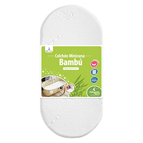 Babysom - Colchón Capazo bebé - Funda de Bambú - 72 x 32 cm - Transpirable - Antiahogo - Altura 4 cm - Desenfundable - Garantía 2 años