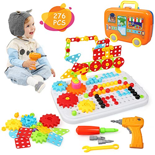 Ballery Juguetes Montessori Puzzles 3D, 276 Piezas Bloques Construccion Rompecabezas, Bricolaje Taladro Eléctrico Juguete de Construcción para niños niños