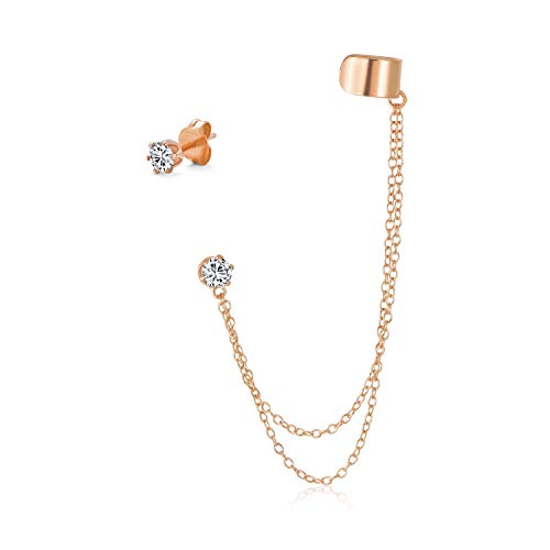 Banda Sencilla Clip De Oreja Manguito CZ Hélice Pendiente Mujer Juego Plata Esterlina Chapada En Oro Rosa Banda Sencilla Clip De Oreja Manguito CZ Hélice Pendiente Mujer Juego Plata Esterlina Chapada En Oro Rosa